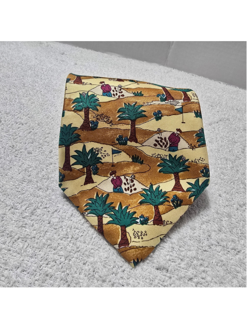 Men's Pivot Rules Golf Print Silk Tie, One Size, Yellow and Green